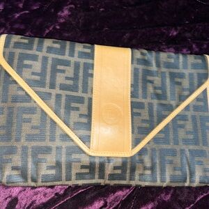 Fendi Black and Cream Logo Clutch
